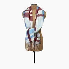 Fashion Scarf Wrap Womens Blue Red Plaid Fringe Tassel Cozy Soft 70 x 24