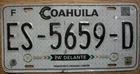 SINGLE MEXICO state of COAHUILA LICENSE PLATE - ES-5659-D - CAMION