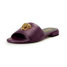 Versace Women's Plum Purple Gold Medusa Heeled Sandals Mules Shoes US 9 IT 39