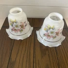 Vintage Floral Milk Glass Ruffled Ceiling Fan Lamp Shade Set of 2 Gold Trim