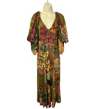 Farm Frio Tropical Print V Neck Maxi Dress Puff Sleeve Split Resort Vacation S