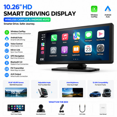 Lamtto 10.26'' Touch Screen Portable Car Stereo Wireless CarPlay Voice Control FM