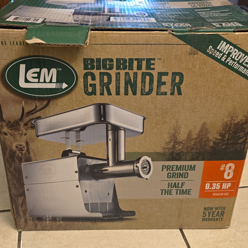 LEM Big Bite #8 Electric Meat Grinder 0.35 HP Stainless Steel, Tray & Tubes