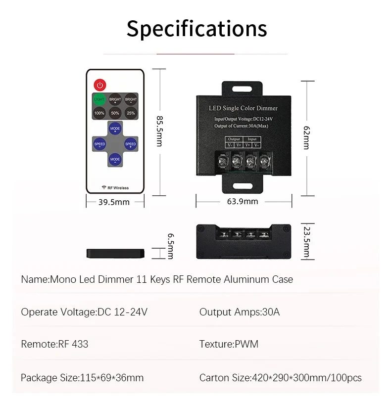 DC12V-24V 30A LED dimming Controller 11-Key RF Wireless Remote Control 5050 3528 - Image 4 of 4