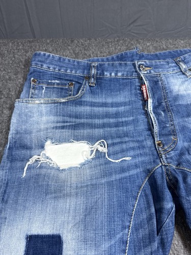 DSquared2 Biker Jeans Mens 56 Blue Patch Work Grunge Denim Distressed 38x30 - Picture 13 of 18