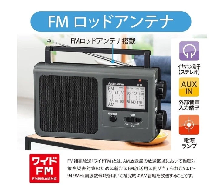 OHM AudioComm Portable Radio  AM/FM Gray RAD-T785Z-H 03-5057 - Image 4 of 4