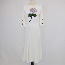 Dolce & Gabbana Off White Blend Viscose Hydrangae Embellished Midi Dress