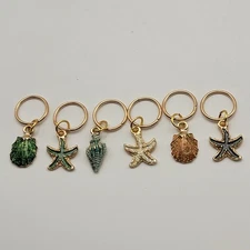 Set Of 6 Seashell And Starfish Gold Metal Stitch Markers For Knitting Crochet &