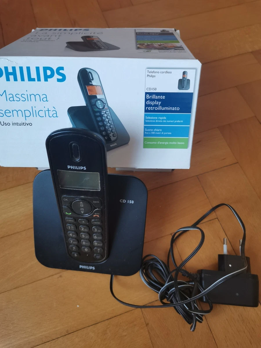 Téléphone Sans Fil Philips CD140 DUO, 2 Combinés, Noir, Vintage, Fonctionnel