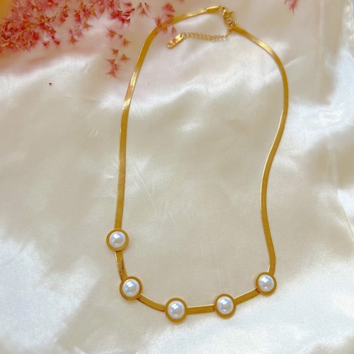 18K Gold Plated Freshwater Pearl Snake Necklace White Stainless Steel Unisex - Picture 4 of 9