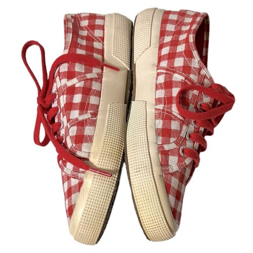Cute! Superga 2750 Striped and Checked Red Gingham Plaid Sneaker EU 36 US 6 - Picture 6 of 13
