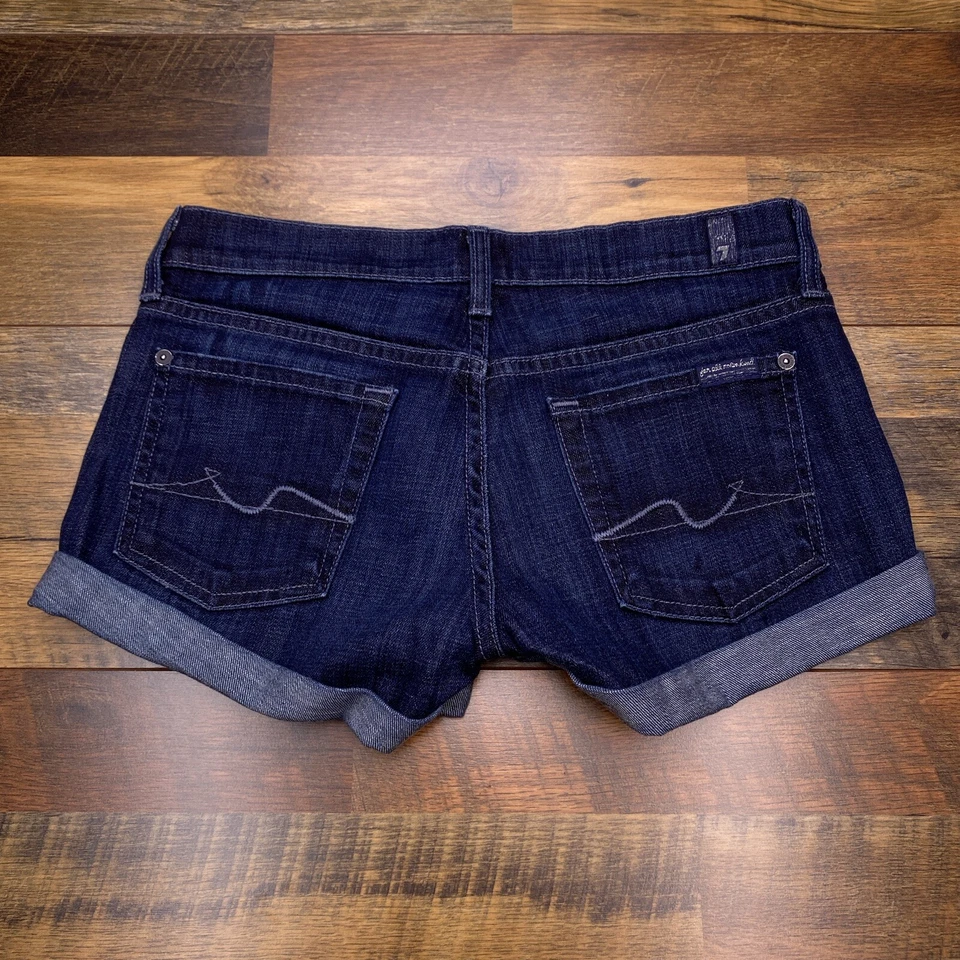 Женские джинсовые шорты 7 For All Mankind 25 с заниженной талией эластичные с манжетами - Изображение 2 из 4