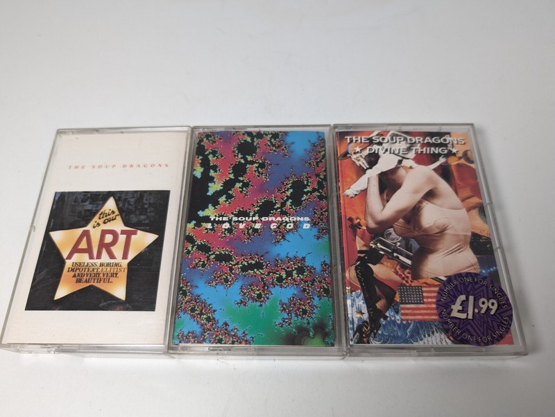 3 Soup Dragons cassettes: This is our Art, Lovegod and Diving Thing (single)