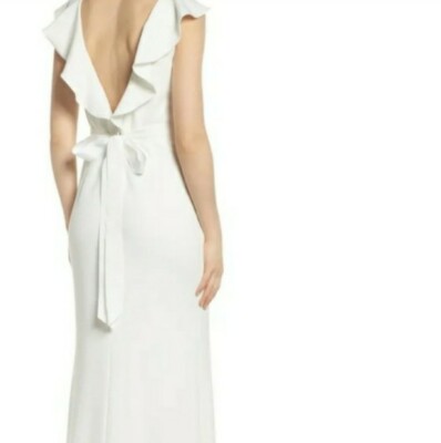 Robe De Soirée BHLDN Adrianna Papell Eliot - Taille 8 Et 4, Ivoire, Colonne, Manches Capuche
