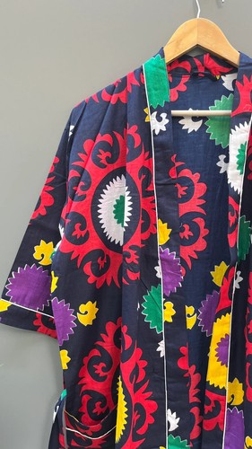 Indian Black Solid Print Cotton Robes Long Kimono Sleepwear Night Kimono Robes - Picture 4 of 6