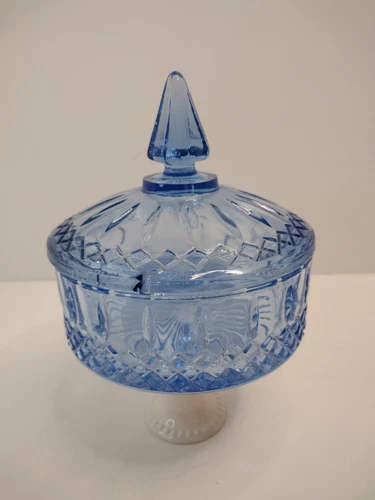 Indiana Glass Co. Round Depression Candy Dish Diamond Princess Ice Blue Pattern