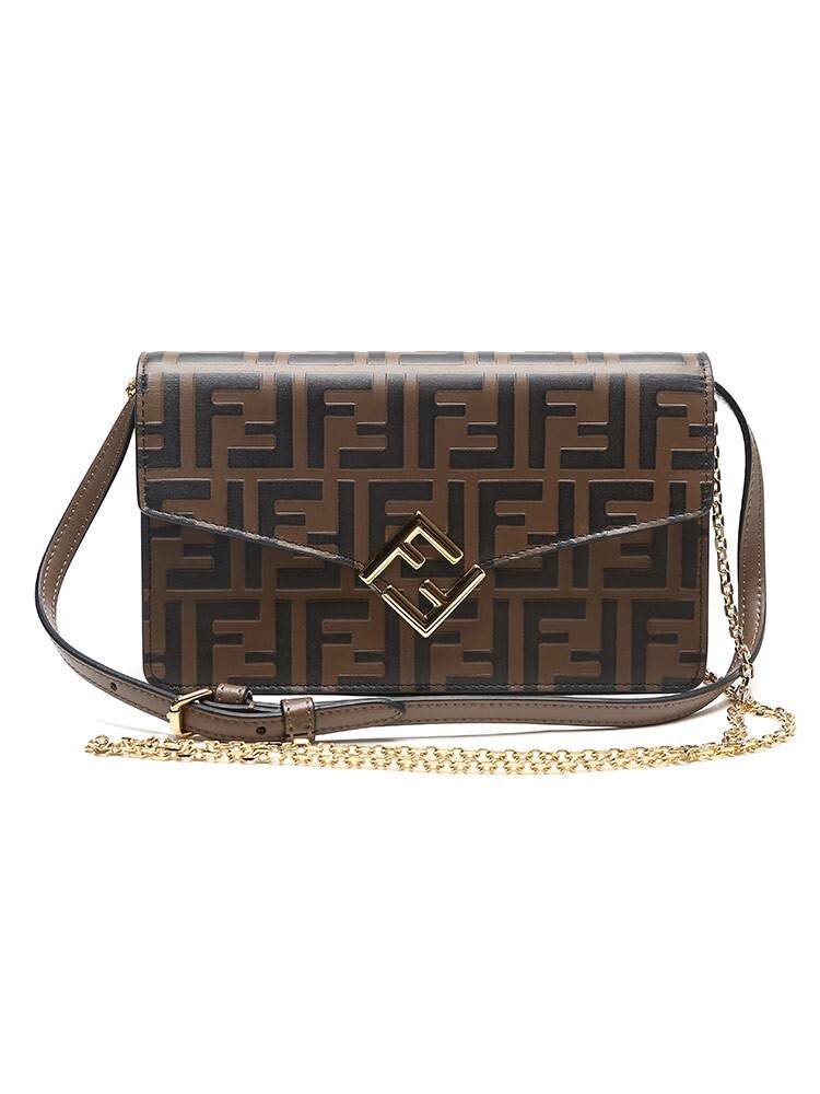 Fendi 2way Chain Shoulder Bag Brown FF Diamond Zucca 8M0488 f