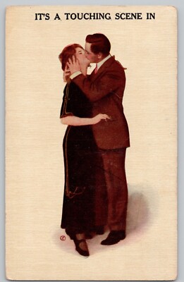 Kissing Couple ''It's A Touching Scene In'' c1912 New Berlin OH Postcard