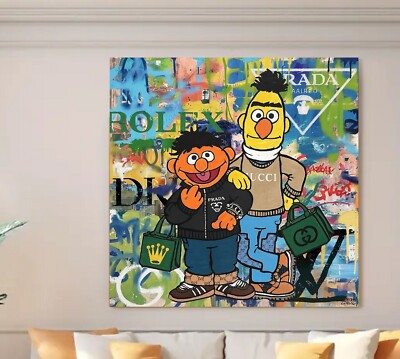 LEINWAND BILD BIS 140x140x5 Ernie & Bert Sesamstraße POP-ART GRAFFITI WANDBILD