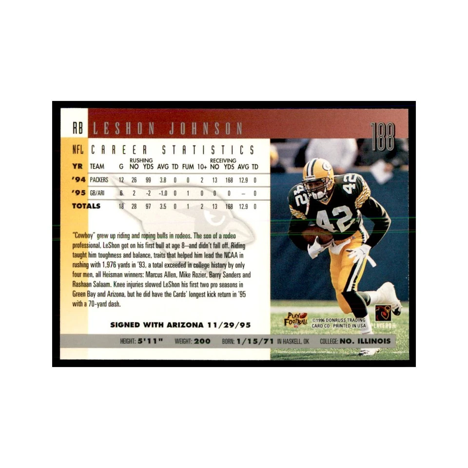 LeShon Johnson 1996 Donruss #188 Football Cards Football Card NM - Image 2 of 3