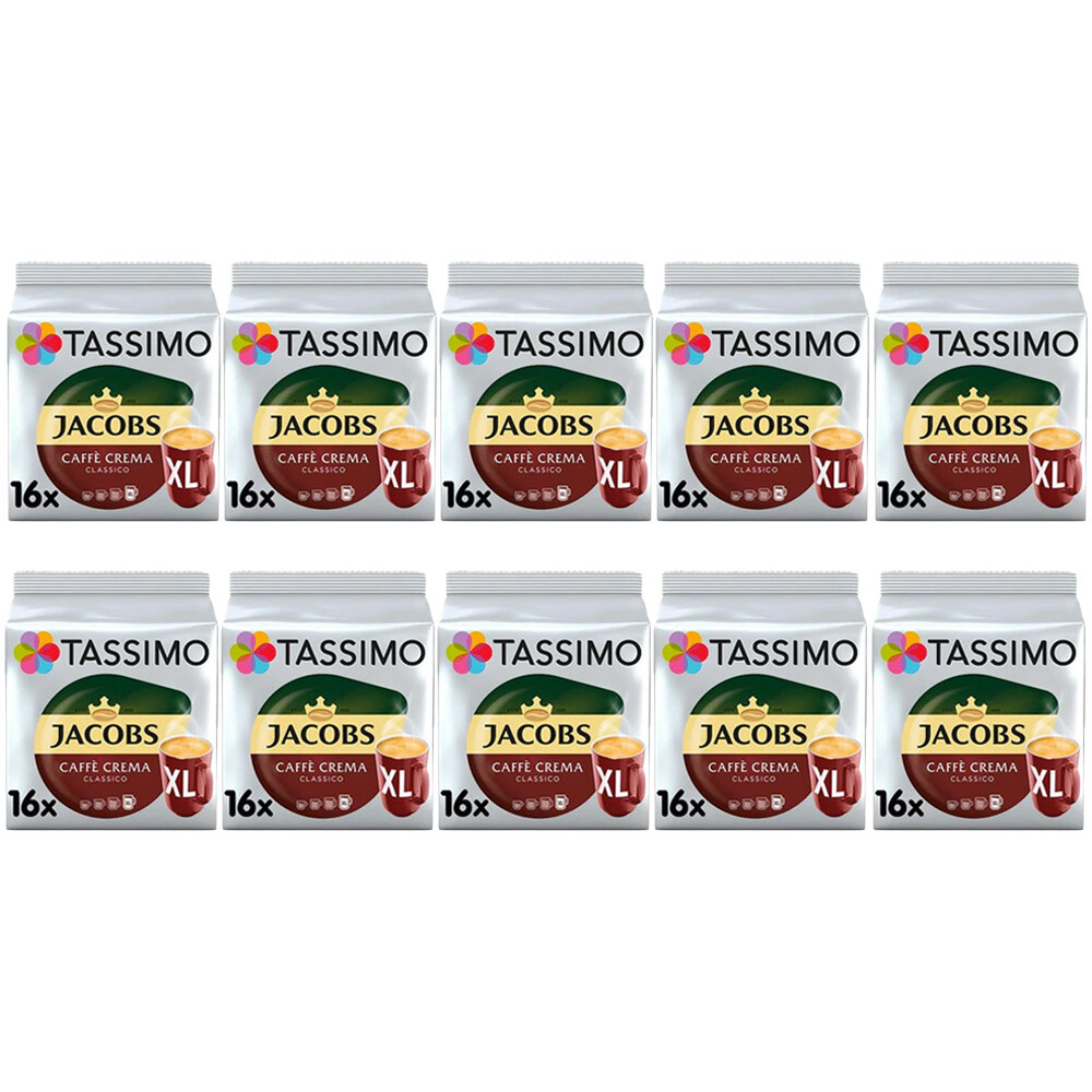 Tassimo Coffee Pods Jacobs Caffe Crema Classico XL 10 Packs (Total 160 Drinks)