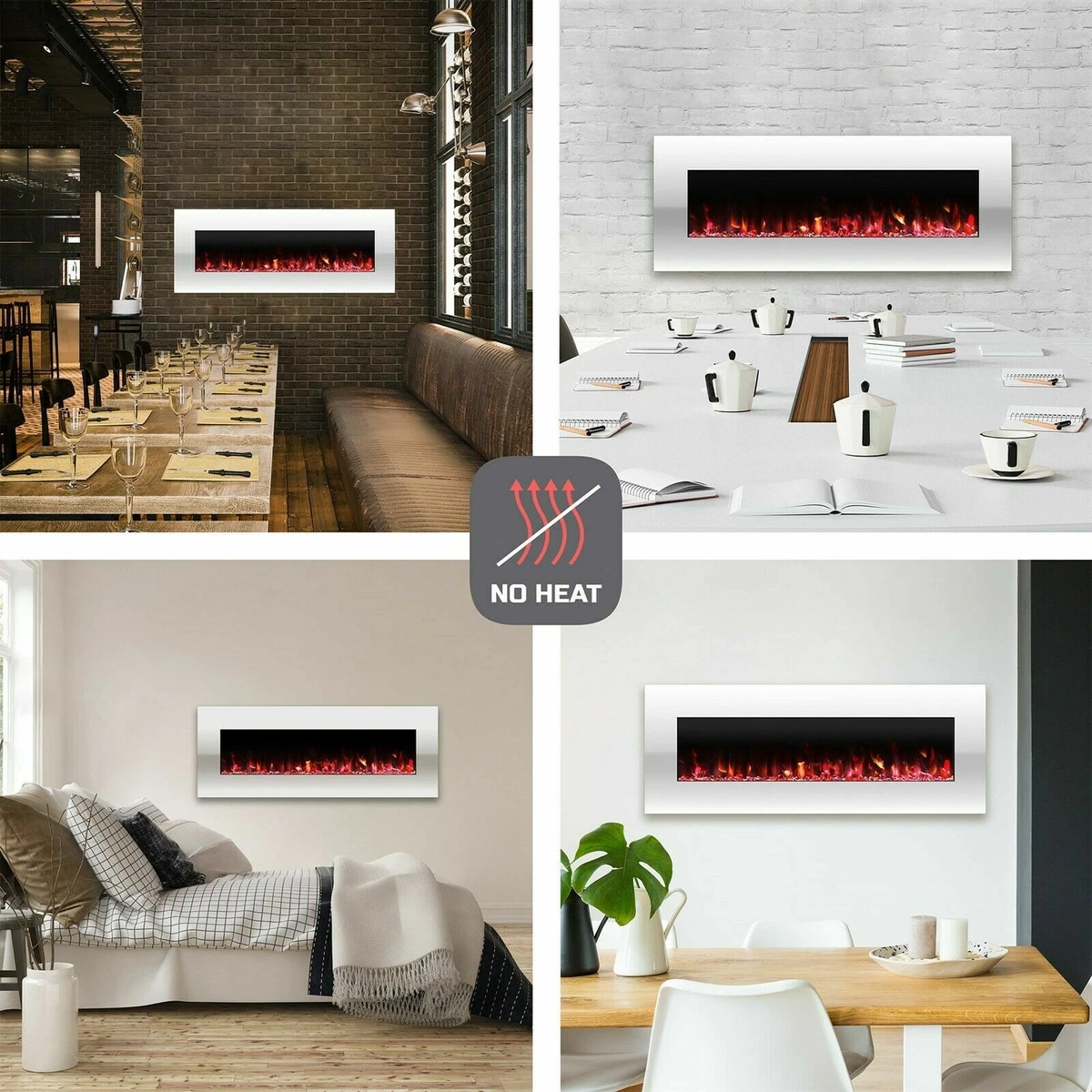 Electric No Heat White Fireplace Color Changing LED Wall Mount Remote 50  Inch 192055568366 | eBay