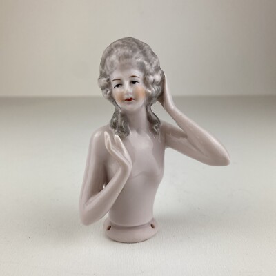 Alte Porzellan Teepuppe Halbpuppe Half Doll Frau Dame Hochfrisur Deutschland