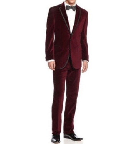 Mens Burgundy Velvet Tuxedo Suit Grooms 