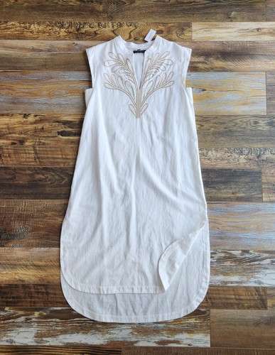 NEW Banana Republic Embroidered Linen Blend Midi Shift Dress Sleeveless White XS - Picture 4 of 12