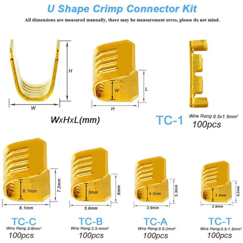 500 pz kit crimpatura terminali in rame a forma di U - cavo filo assortimento non isolato - Foto 2 di 15