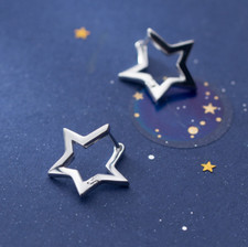 Star Huggie Hoop Earrings 925 Sterling Silver Simple Women Jewelry A1700