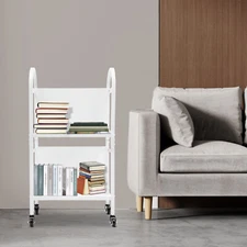 2Tier Rolling Book Cart+Wheels Office Library Newspaper Document Storage Trolley