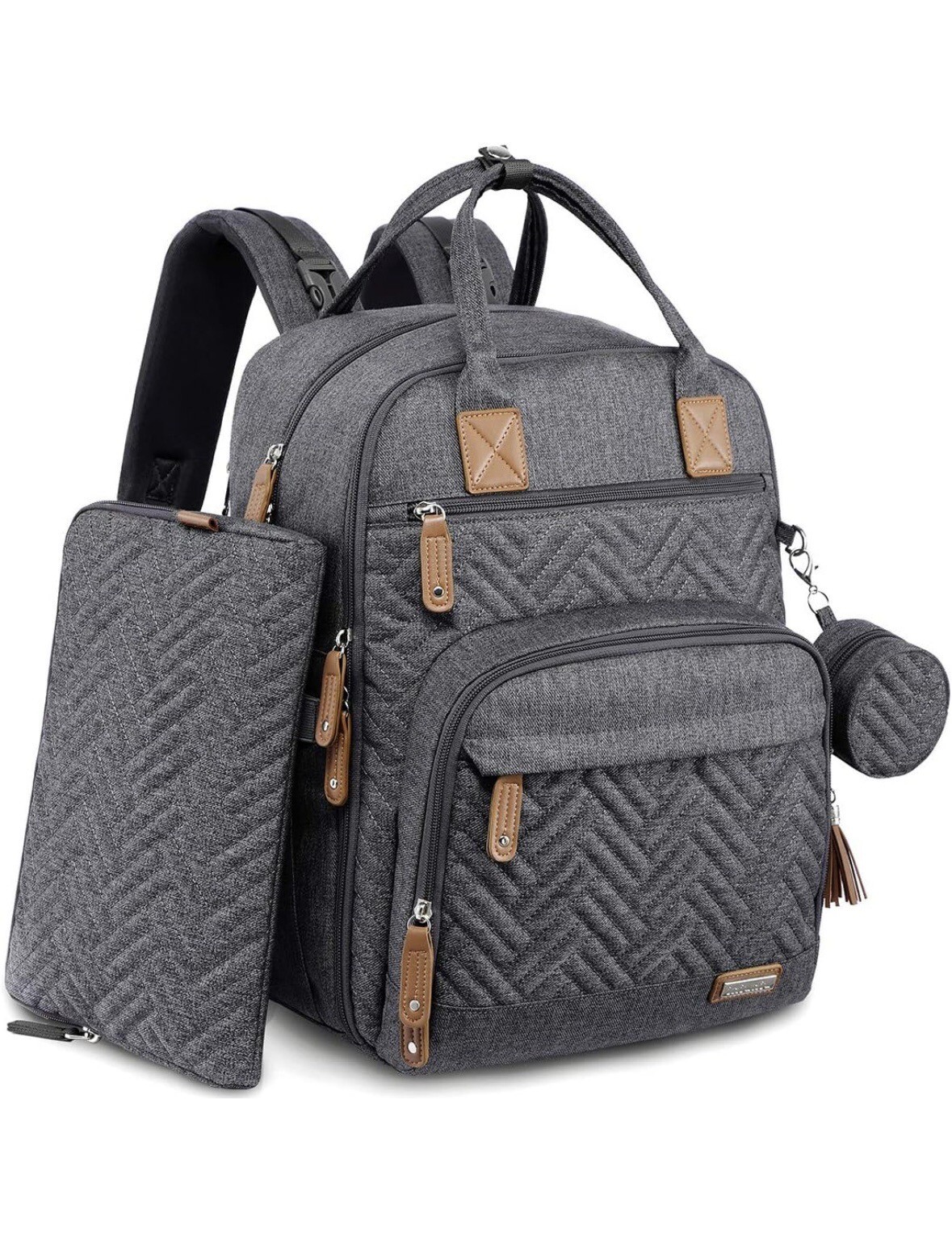 Large Gray Diaper Bag Backpack With Pouch Mommy Bag Baby Travel Backpack