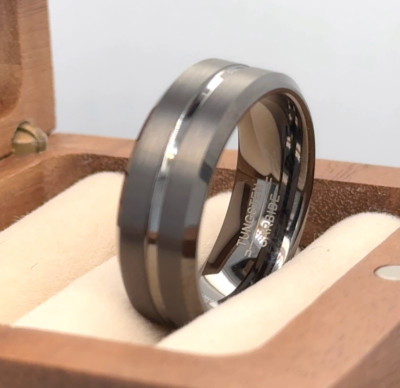 Gray Engagement Ring for Him Her Gun Metal Tungsten COMFORT FIT 8mm Wedding Band
