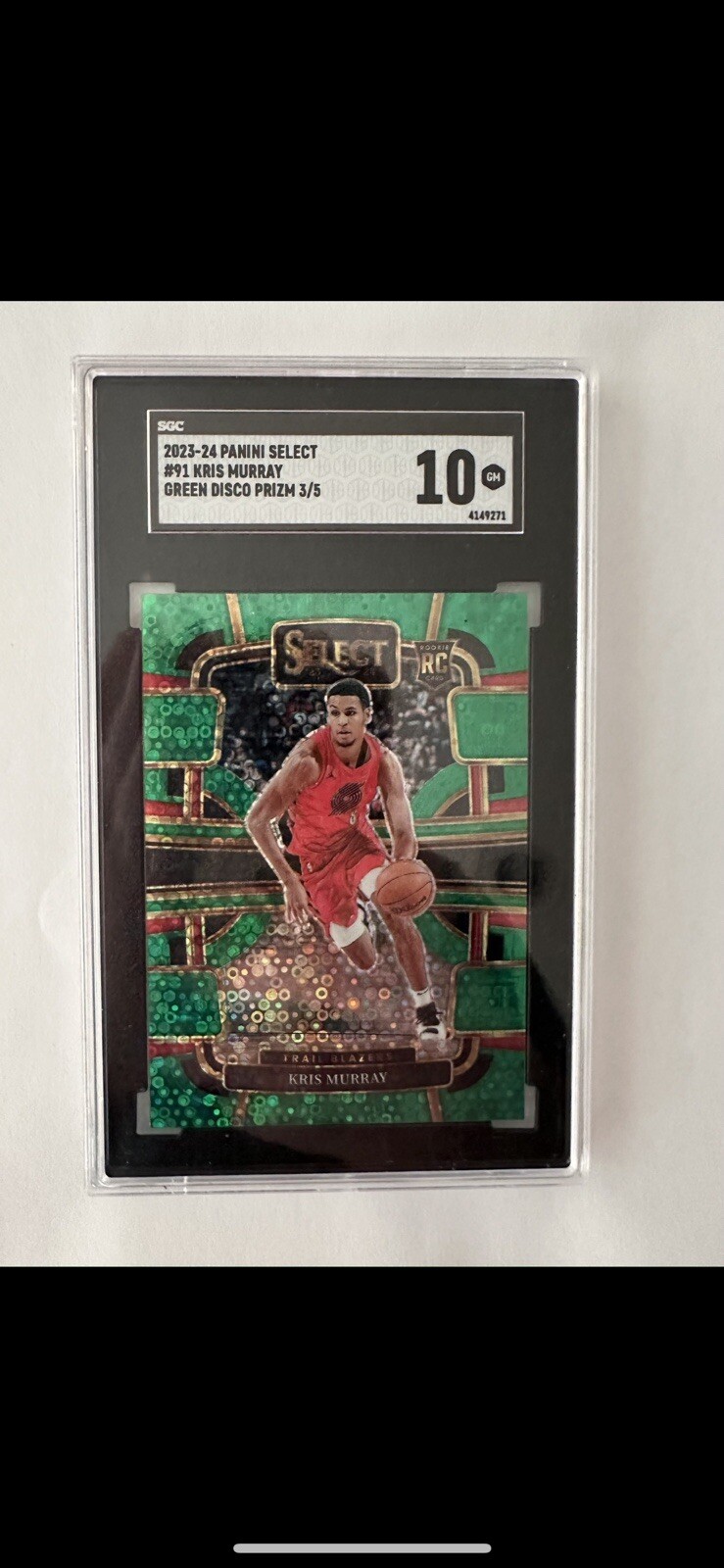 2023-24 Panini Select #91 Kris Murray Green Disco Prizm RC /5 SGC 10 GEM MINT