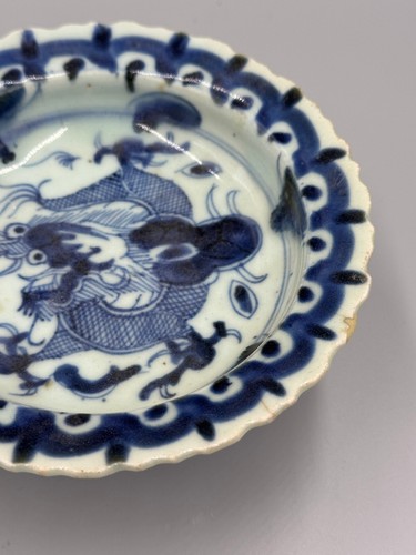 Antique 19th Edo Period Japanese Blue Dragon Porcelain Footed Plate 6 1/2'' - Picture 4 of 13