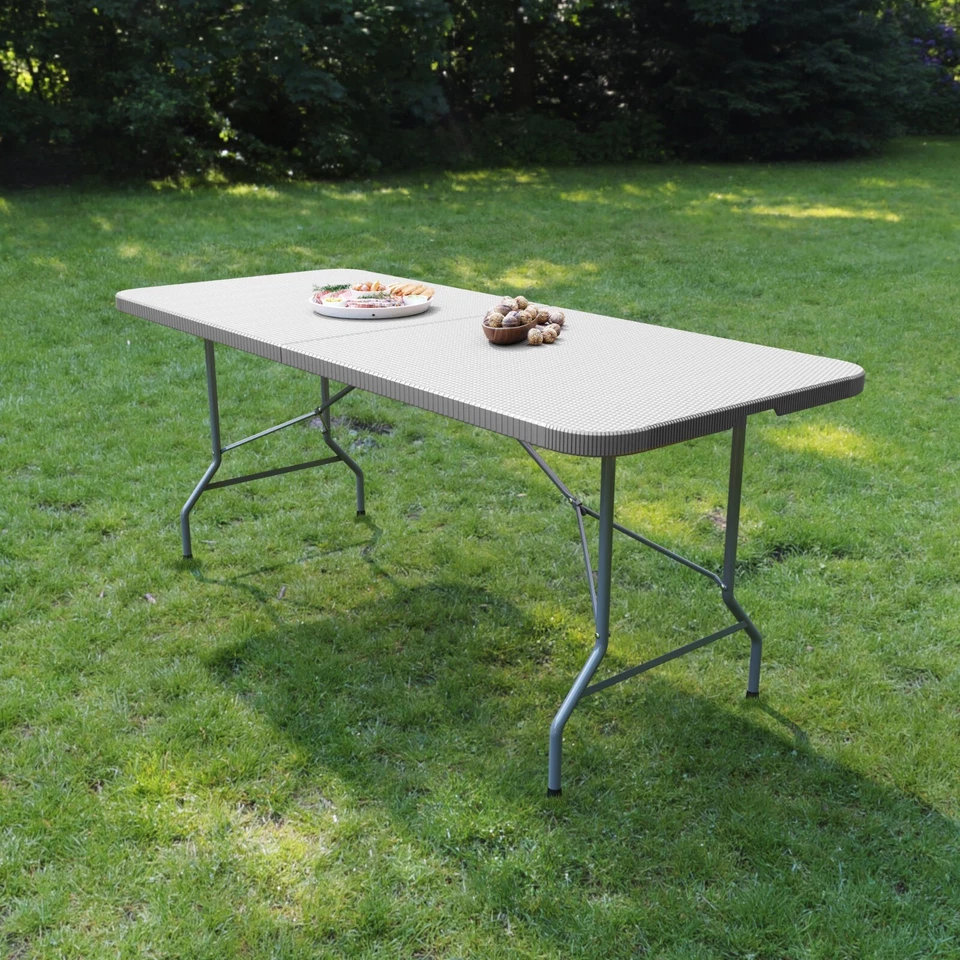 Tavolo tavolino pieghevole in dura resina set birreria effetto rattan grigio - Immagine 3 di 4