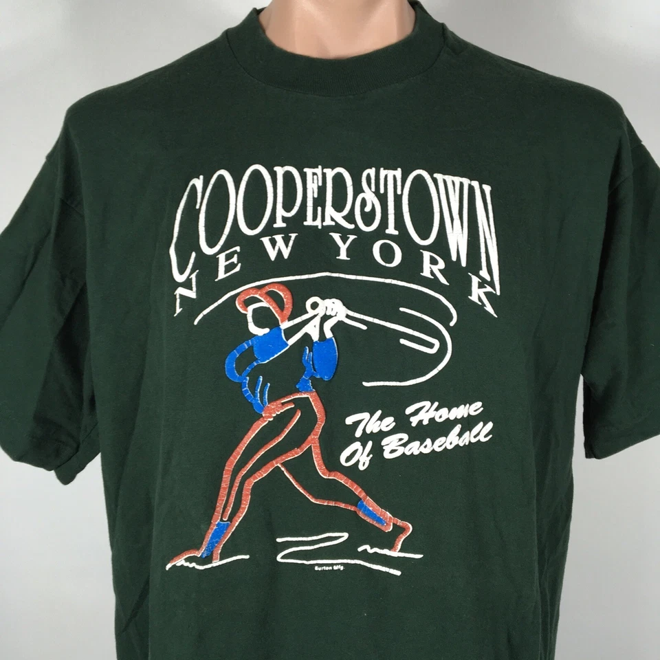 Camiseta verde vintage años 80 Cooperstown Nueva York béisbol patio XL puntada única Foto 2 de 4