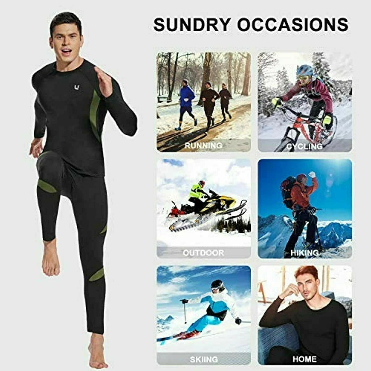 UNIQUEBELLA Mens Thermal Underwear Set Long Sleeve Tops Long Johns Thermal Base