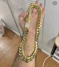 14mm x 24"Miami LINK Cuban Real Moissanite Men's Chain 14k Yellow Gold Plated