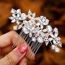 Crystal Bride Wedding Hair Comb Silver Flower Bridal Headpieces crystal silver