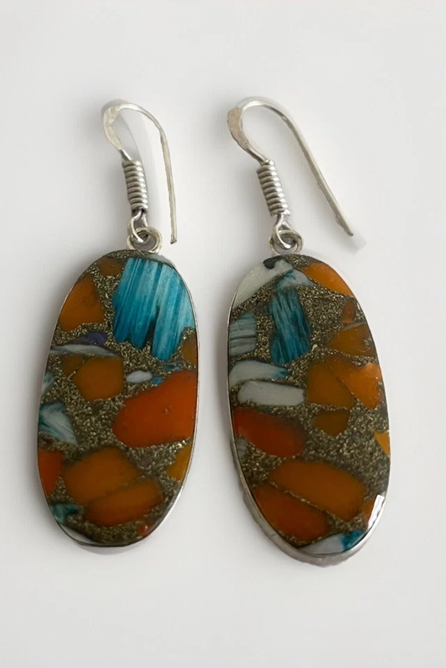 Pendientes Turquesa y Ostra Espinosa Plata de Ley 925 Chapados - Totalmente Nuevos Foto 2 de 2