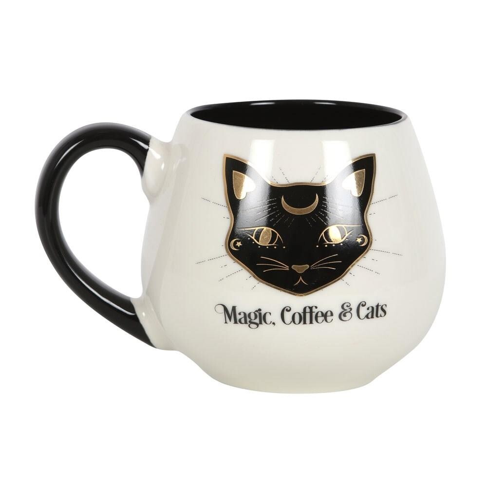 Magic, Coffee & Cats Rounded Mug / Cute, Witchy Christmas Mug