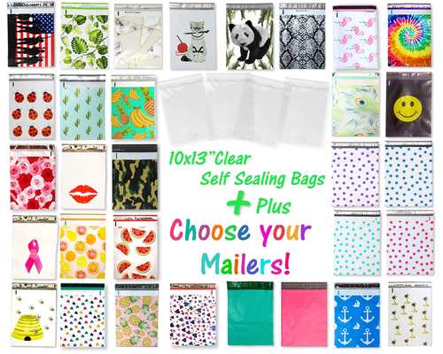 100 Pack, 50 Each 10x13" Flat Poly Mailers & Clear Self Sealing Bags for Shirts - Picture 36 of 55
