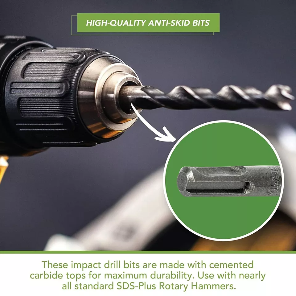 BLOSTM SDS Plus Hammer Drill & Chisel Bit Set Masonry Concrete Tile Brick 17PCS - Image 3 of 4