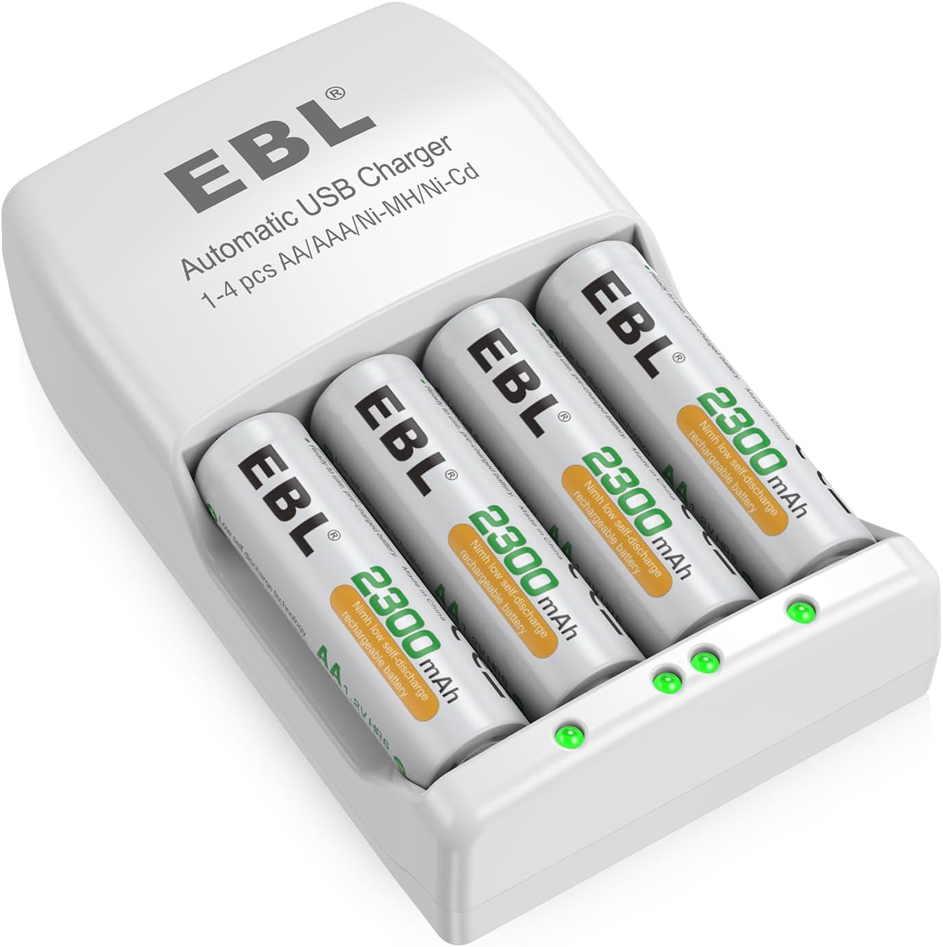 AA Rechargeable Batteries 4 Pack 2300mAh Ni-MH with Individual Charger-image