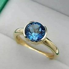 2.00Ct Round Cut Lab-Created Blue Topaz Engagement Ring 14K Yellow Gold Plated