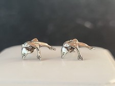 925 Sterling Silver Dolphin Mom And Baby Shaped Stud Earrings Vintage