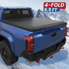 6.5ft 4-Fold Tonneau Cover Soft For 2016-2023 Nissan Titan XD Truck Bed W/Lamp