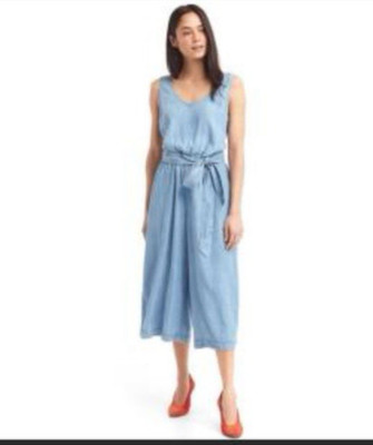GAP Blue Tencel Belted Culotte Sleeveless Jumpsuit - Medium Petite - NWT